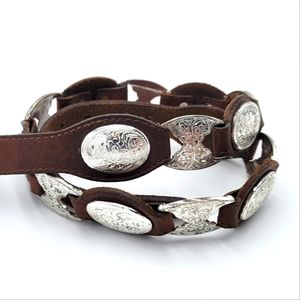 Vintage Tony Lama Ladies Belt Silver Conchos & Links Brown Leather size 30